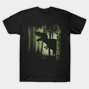 T-Rex Shadow in Twilight Forest Tyrannosaurus Silhouette T-Shirt